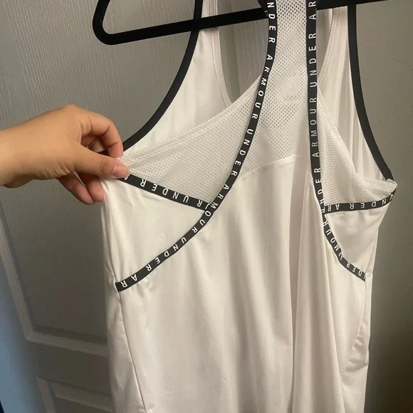 Under Armour White Racerback Tank with Black Trim and Multicolor Logo - Picture 3 of 4